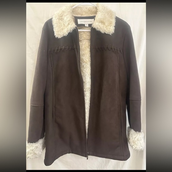 Liz Claiborne Coat Women’s Size Medium Brown Suede Faux Fur Lined - Picture 3 of 7